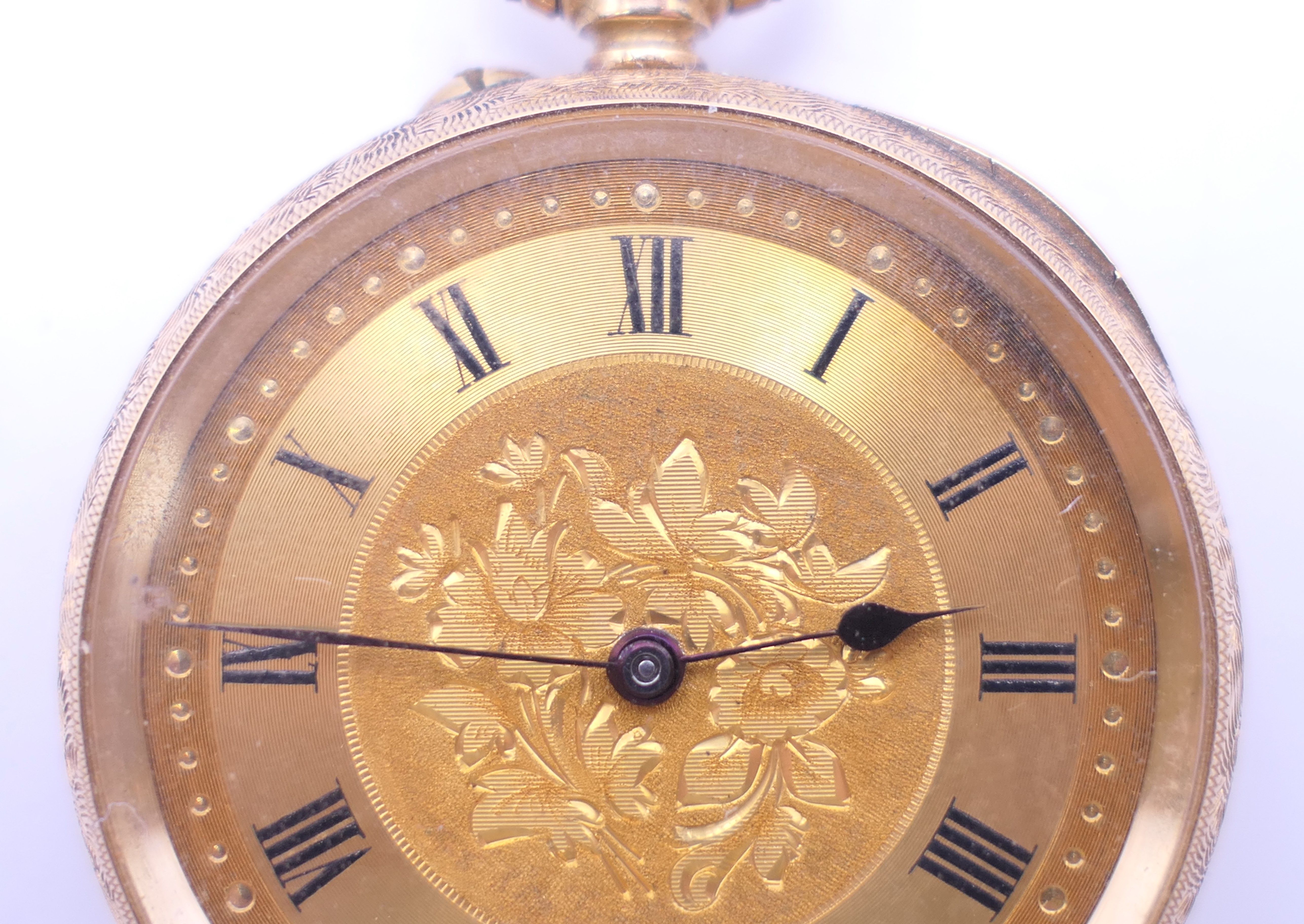 A 15 K gold J W Benson fob watch. 3.5 cm diameter. 29.5 grammes total weight. - Image 2 of 8