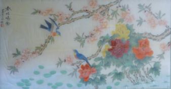 A Chinese painting on silk, framed and glazed. 54 x 105 cm.