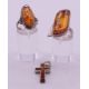 Two silver and amber rings and a cross pendant. Pendant 2.5 cm high. - Image 1 of 10