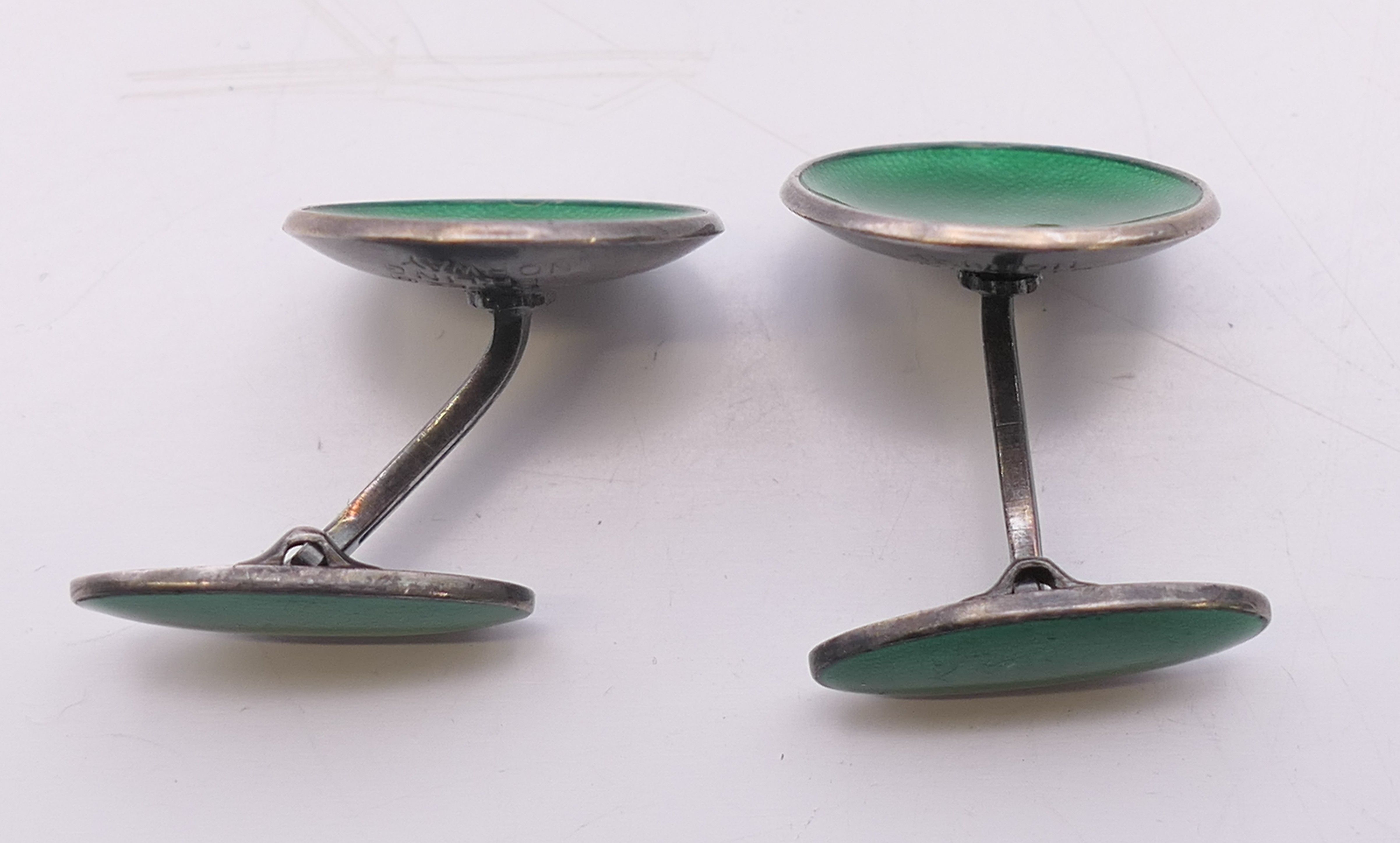 A pair of Norwegian silver and green enamel cufflinks. 1.75 cm diameter. - Image 4 of 5