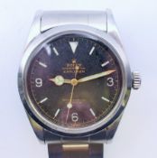 A vintage Rolex Oyster Perpetual Explorer Automatic stainless steel gentleman's wristwatch,