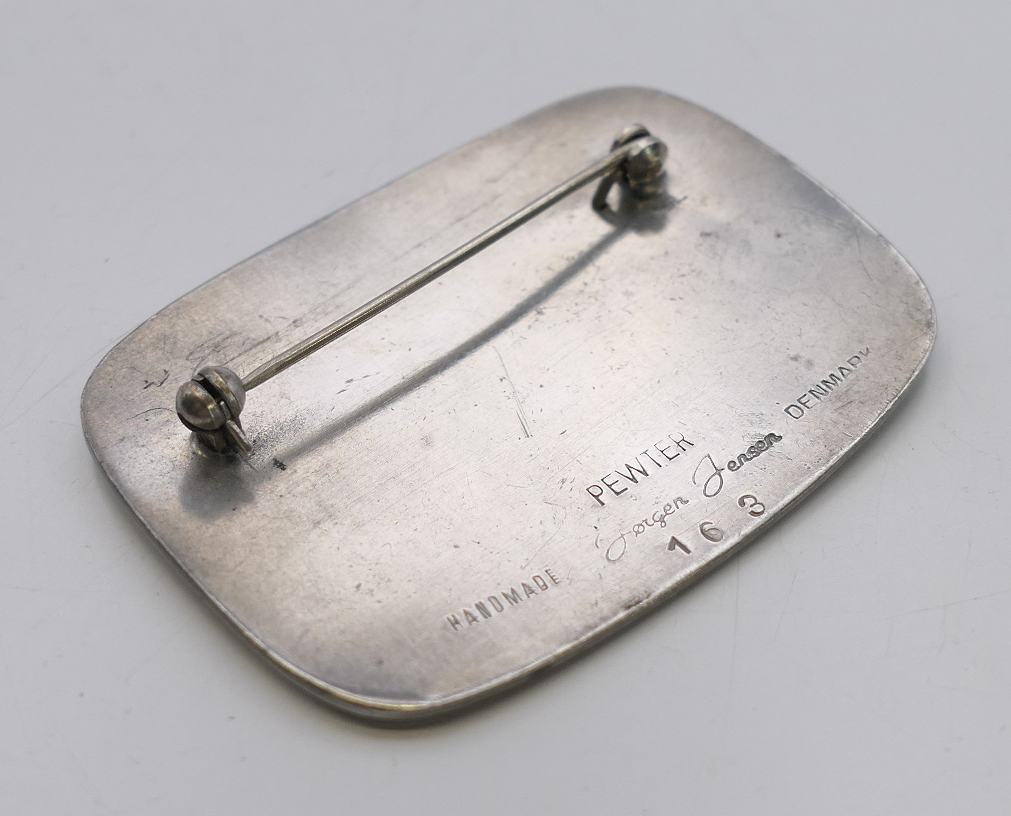 A Georg Jensen pewter brooch with stylised charioteer with horses, marked PEWTER, Handmade, Denmark, - Image 3 of 4
