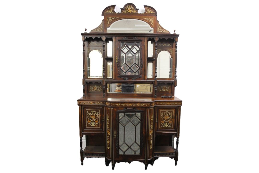 A Victorian inlaid rosewood side cabinet. 152 cm wide, 260 cm high. - Image 1 of 13