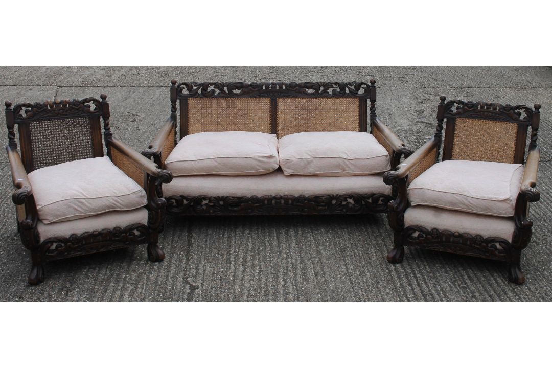 An early 20th century three-piece bergere suite. The settee 165 cm wide. - Image 11 of 12