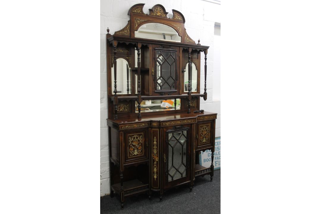 A Victorian inlaid rosewood side cabinet. 152 cm wide, 260 cm high. - Image 6 of 13