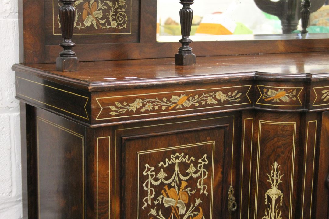 A Victorian inlaid rosewood side cabinet. 152 cm wide, 260 cm high. - Image 8 of 13