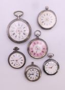 A collection of silver fob watches (Calenge Cyrille a N D de Cenilly, E A Vogler & Co Hamburg,
