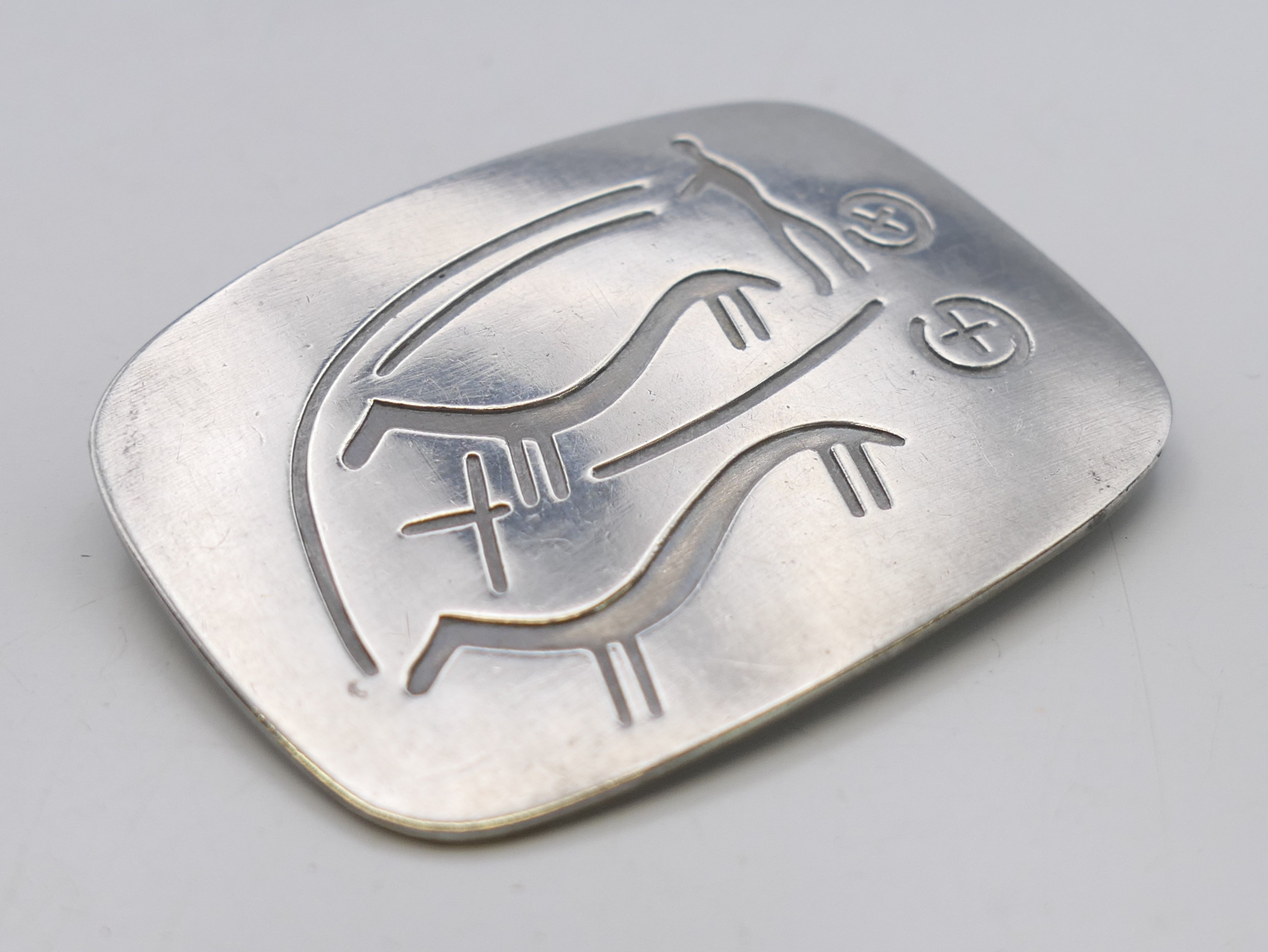 A Georg Jensen pewter brooch with stylised charioteer with horses, marked PEWTER, Handmade, Denmark, - Image 2 of 4