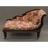 A 19th century mahogany upholstered chaise lounge. 125 cm long.