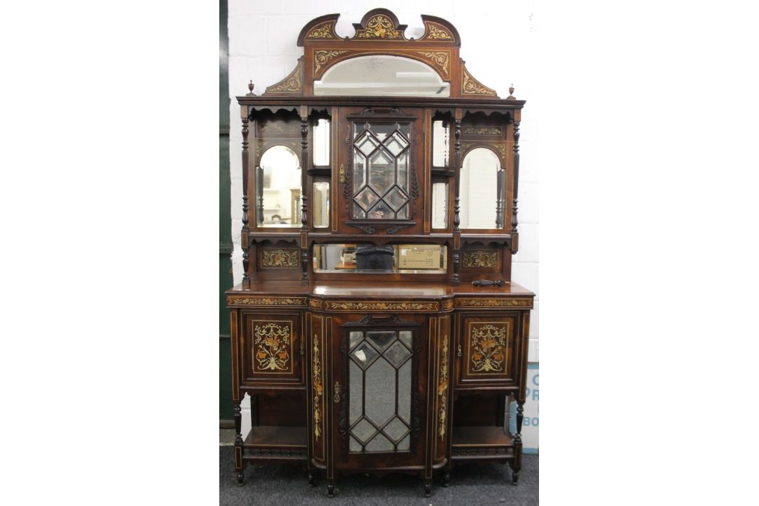 A Victorian inlaid rosewood side cabinet. 152 cm wide, 260 cm high. - Image 2 of 13