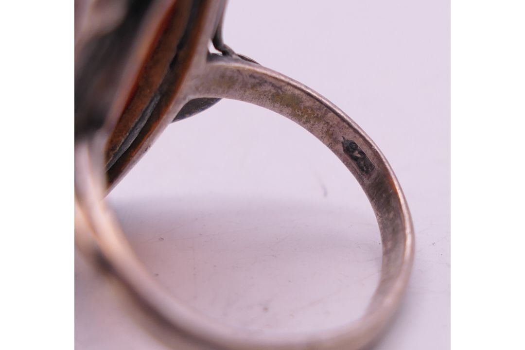 Two silver and amber rings and a cross pendant. Pendant 2.5 cm high. - Image 7 of 10