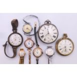 A collection of various wristwatches and pocket watches,