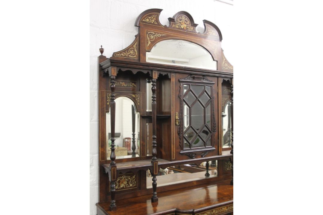 A Victorian inlaid rosewood side cabinet. 152 cm wide, 260 cm high. - Image 7 of 13