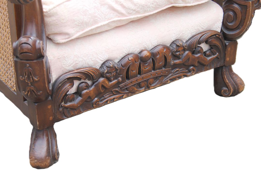 An early 20th century three-piece bergere suite. The settee 165 cm wide. - Image 5 of 12