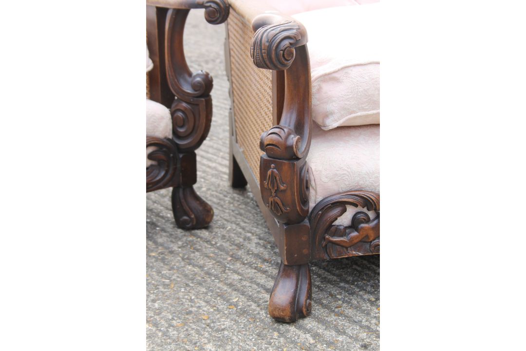 An early 20th century three-piece bergere suite. The settee 165 cm wide. - Image 9 of 12