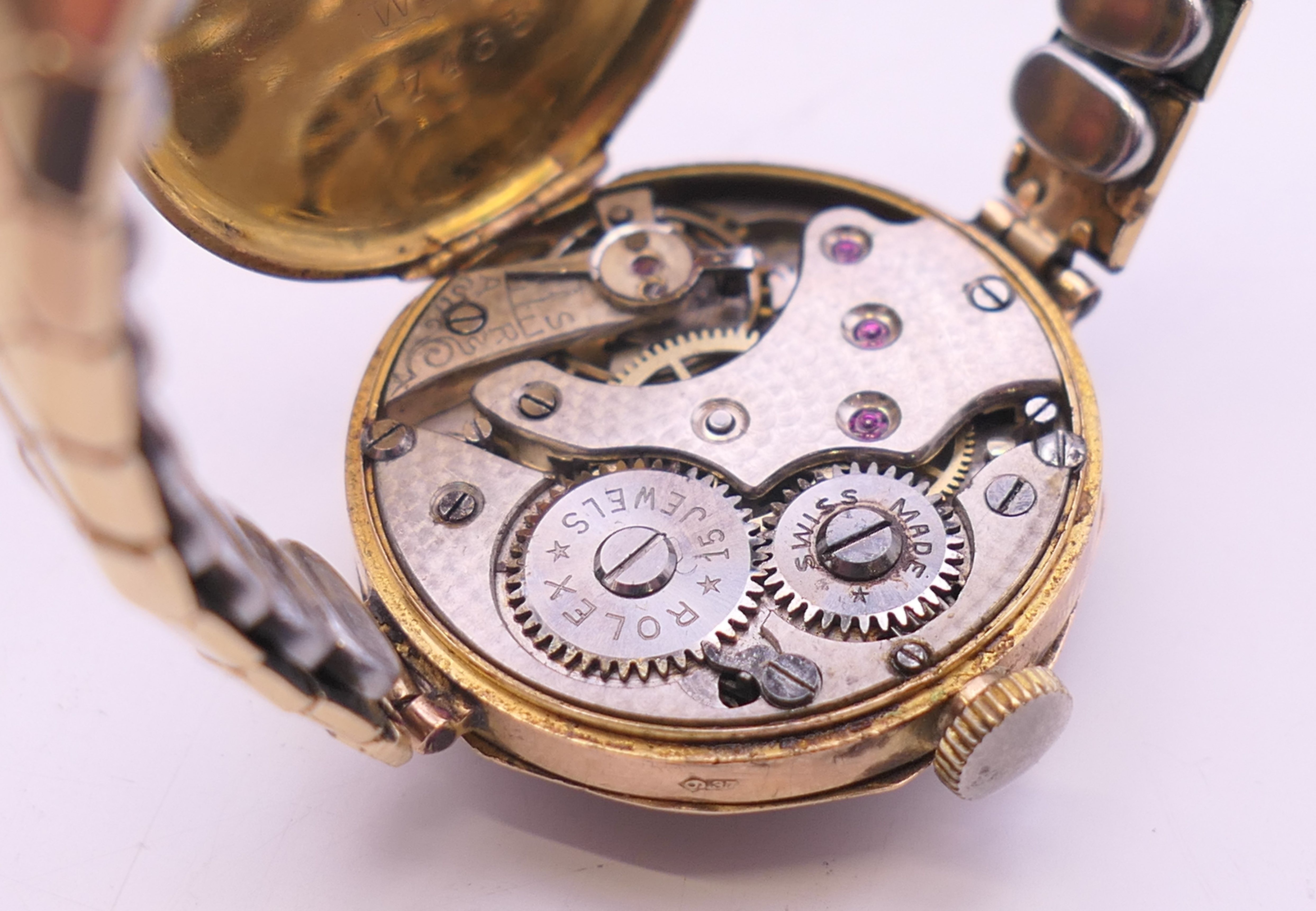 A 9 ct gold cased ladies Rolex 15 jewel manual wind wristwatch. 2.5 cm wide. 21. - Image 4 of 6