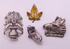 A Charles Horner thistle brooch set with amethysts hallmarked for Chester 1907,