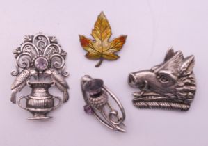 A Charles Horner thistle brooch set with amethysts hallmarked for Chester 1907,