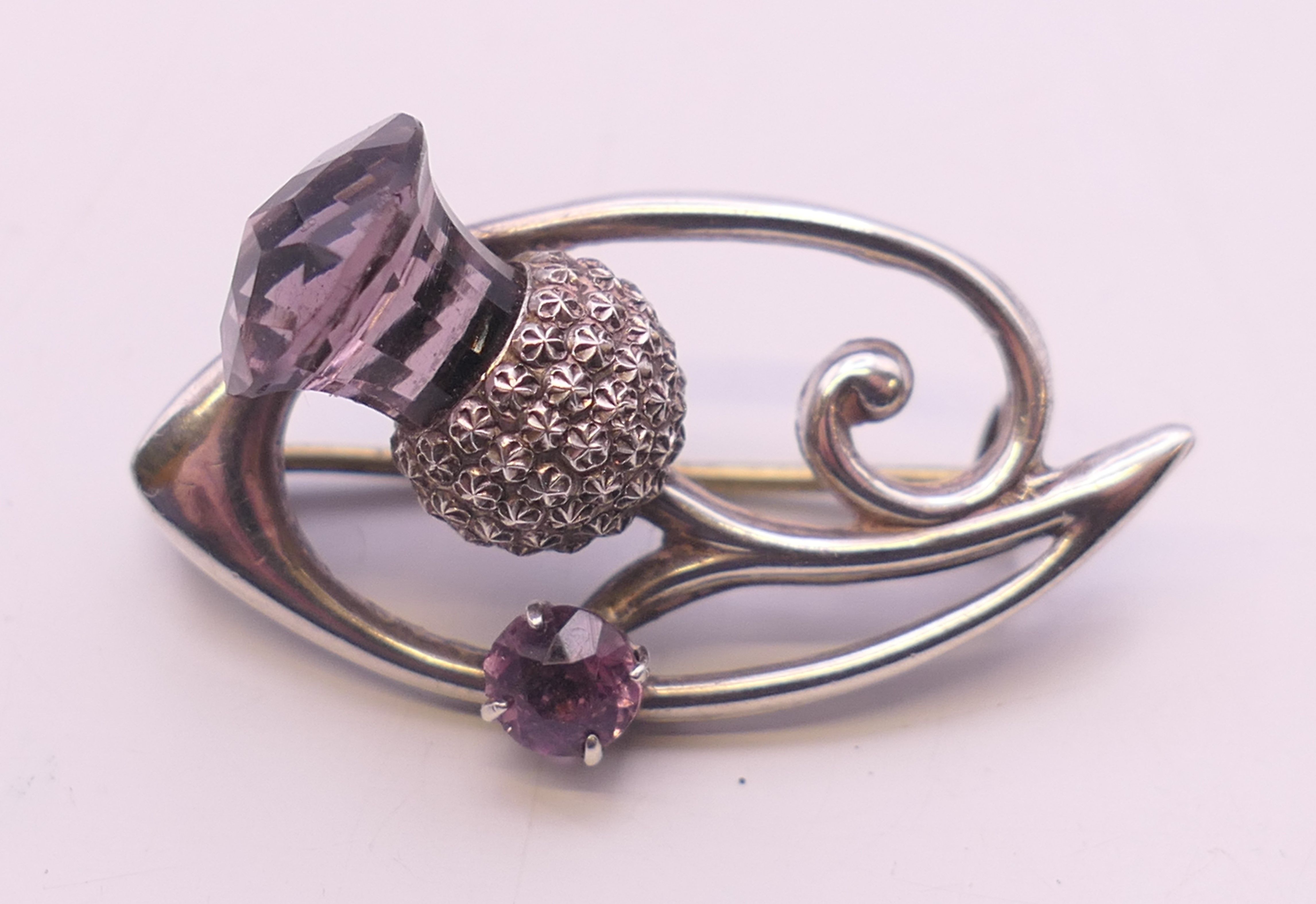 A Charles Horner thistle brooch set with amethysts hallmarked for Chester 1907, - Image 5 of 10