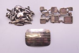 A silver abstract squares brooch hallmarked for Birmingham 1964,