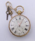 A 19th century 18 ct gold shell cast open face key wind pocket watch,