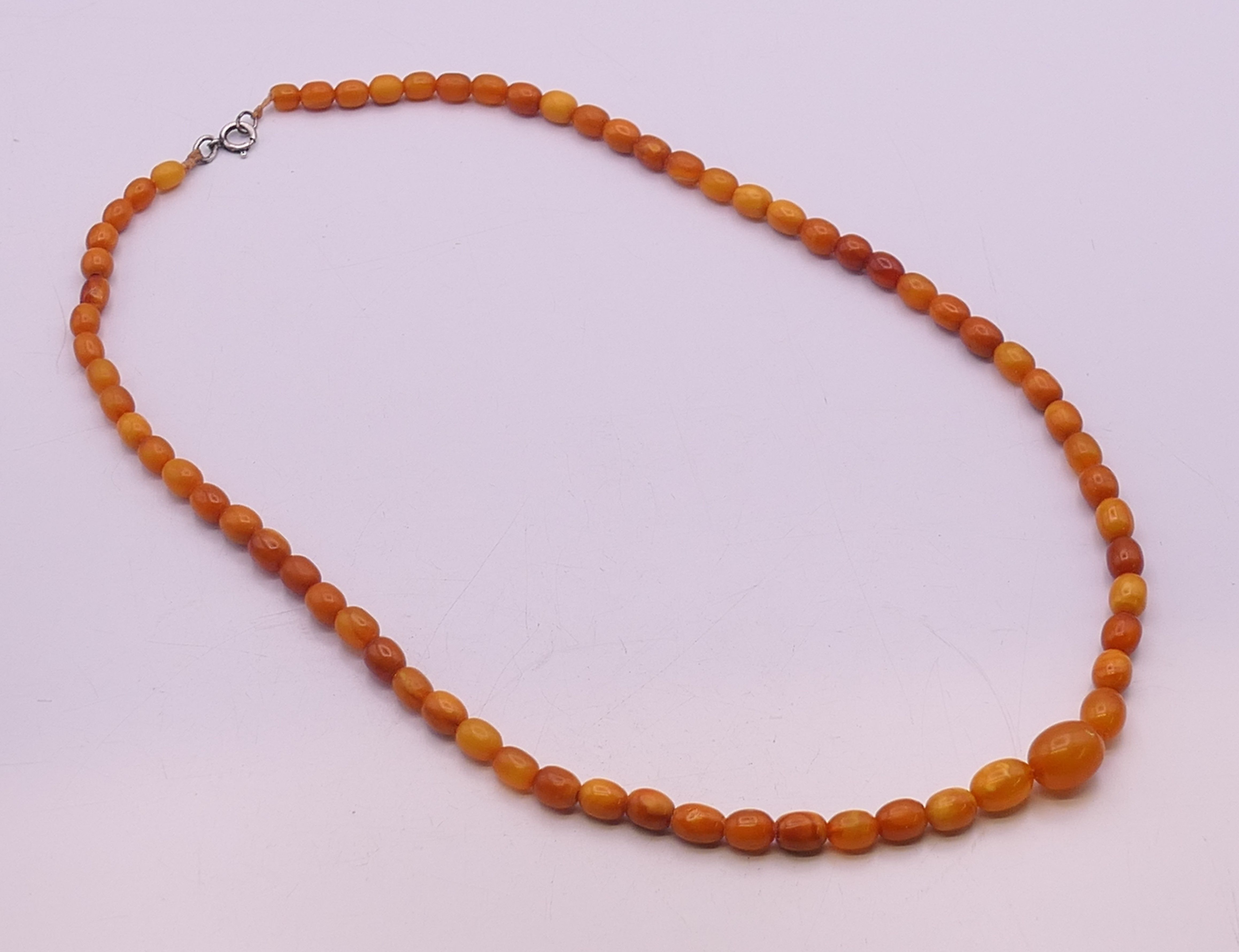 A string of butterscotch amber graduated beads. 64 cm long. 23.3 grammes total weight.