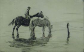 SOPER, GEORGE (1870-1942) British (AR), Gypsy Watering Ponies, etching, 1929, unframed. 15 x 24 cm.