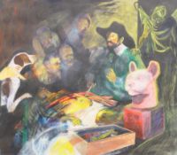 PHYLLIS DUNSETH (20th/21st century) British, 'The Lesson of Dr Tulp', acrylic on board,