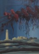 RICHARD CONSTABLE (1932-2015) British (AR), 'Town with Lighthouse', oil on paper,