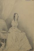 A Victorian pencil sketch of a seated young girl, her dog at her side,
