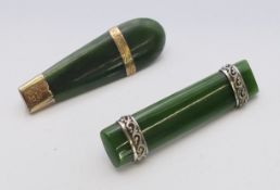 A Victorian gold and greenstone brooch in the shape of a Maori hand club (New Zealand) and a