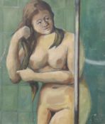 'Female Nude', oil on board. 44.5 x 52 cm.