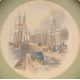 'City Harbour Scene' and 'Castle Ruins Overlooking a River', two colour-tinted prints, - Image 3 of 5