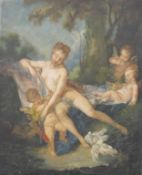 'Classical Scene with Nude Female and Cherubs', oil on canvas. 29 x 35.5 cm.
