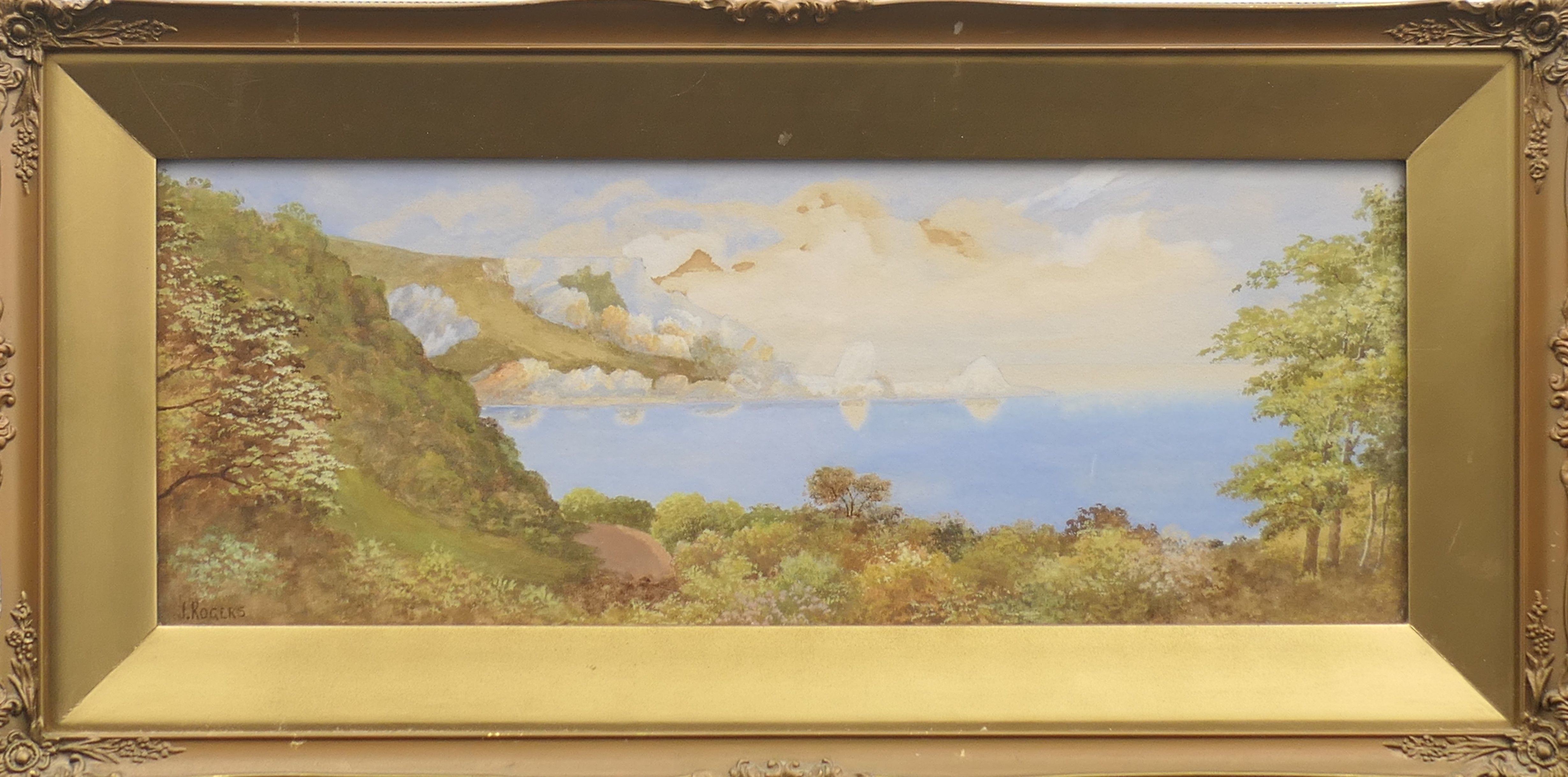 J ROGERS, 'Coastal Landscape', watercolour, signed, framed and glazed. 52.5 x 19.5 cm. - Image 2 of 3