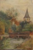 'Village Scene', 19th century, oil on canvas. 20 x 30.5 cm.