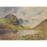 E GRIEG HALL (1929-2017), 'Lake and Mountain Scene', watercolour, signed, framed and glazed. 48.