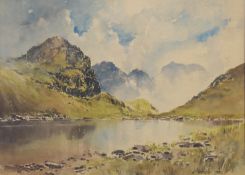 E GRIEG HALL (1929-2017), 'Lake and Mountain Scene', watercolour, signed, framed and glazed. 48.