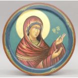 'The Virgin Mary', Greek Orthodox icon, oil on wood. 30 cm diameter.