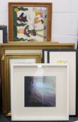 A quantity of various pictures, prints and a fabric picture. The latter 101 x 41.5 cm.