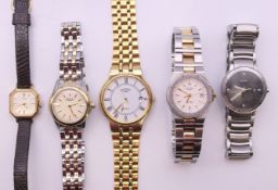 Five various ladies' wristwatches including three Rotary, a Rado and a Seiko. The later 2 cm wide.
