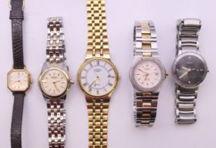 Five various ladies' wristwatches including three Rotary, a Rado and a Seiko. The later 2 cm wide.