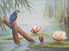 L MORGAN, 'Kingfisher', oil on canvas, signed, framed. 38.5 x 28.5 cm.