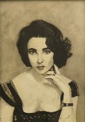 'Portrait of Elizabeth Taylor, pencil and watercolour,