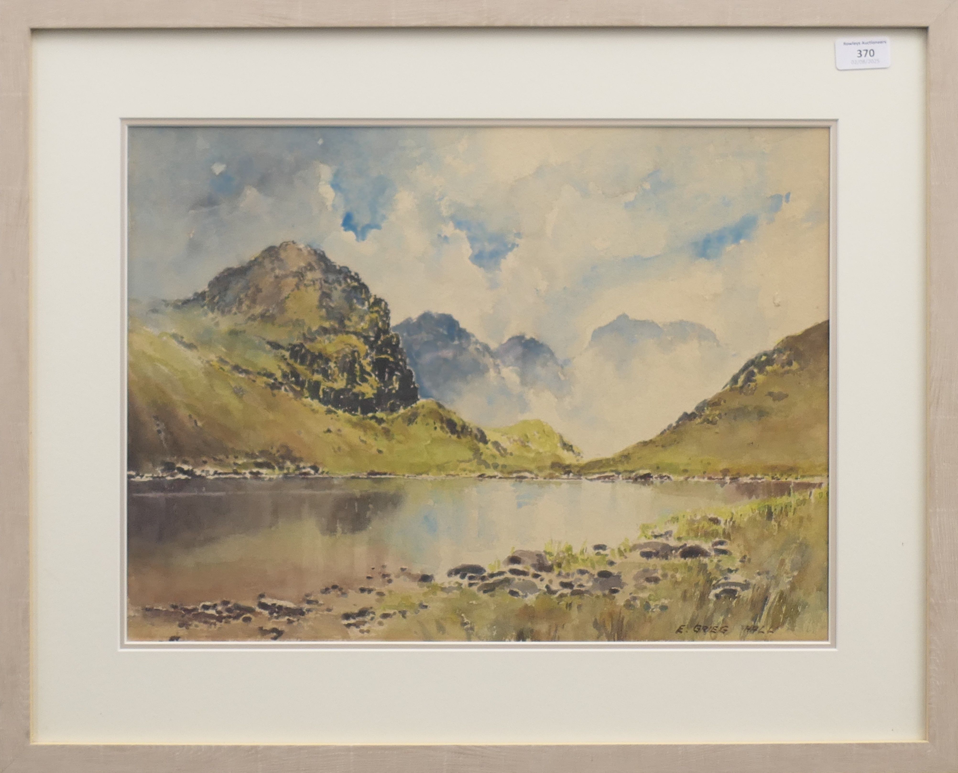 E GRIEG HALL (1929-2017), 'Lake and Mountain Scene', watercolour, signed, framed and glazed. 48. - Image 2 of 3