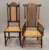 Two late 19th/early 20th century cane-seated chairs. The larger 56 cm wide.