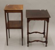 Two mahogany side tables, one formerly a wash stand. The larger 45 cm wide.