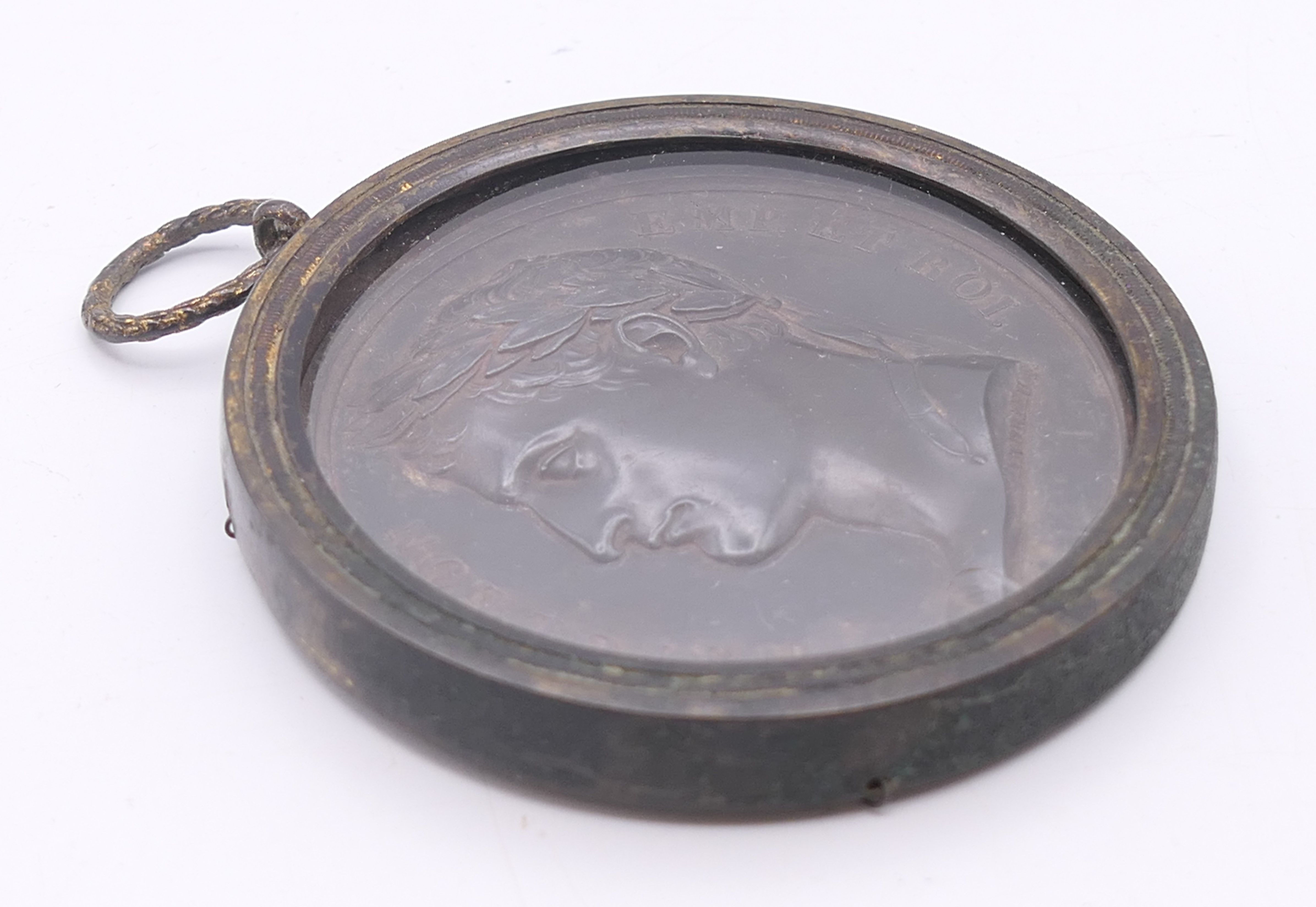 A Napoleon lead medallion in a metal pendant frame. 7 cm diameter. - Image 2 of 5