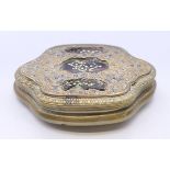 An 18th century tortoiseshell and brass snuff box. 8.5 x 6.5 cm.