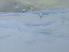HASLEN, ANDREW (born 1951) British (AR), Gannets Over the Sea, watercolour, signed,